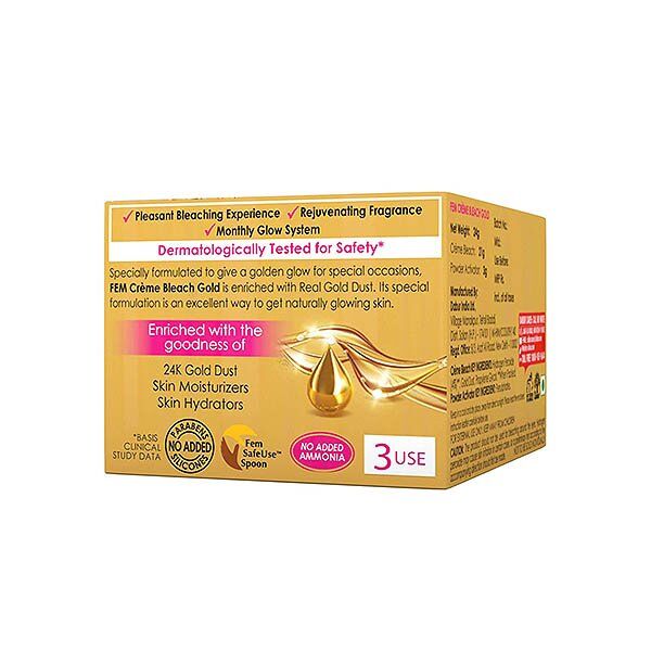 Fem Gold Creme Bleach With Real Gold- 8g 3 Fem Gold Creme Bleach With Real Gold