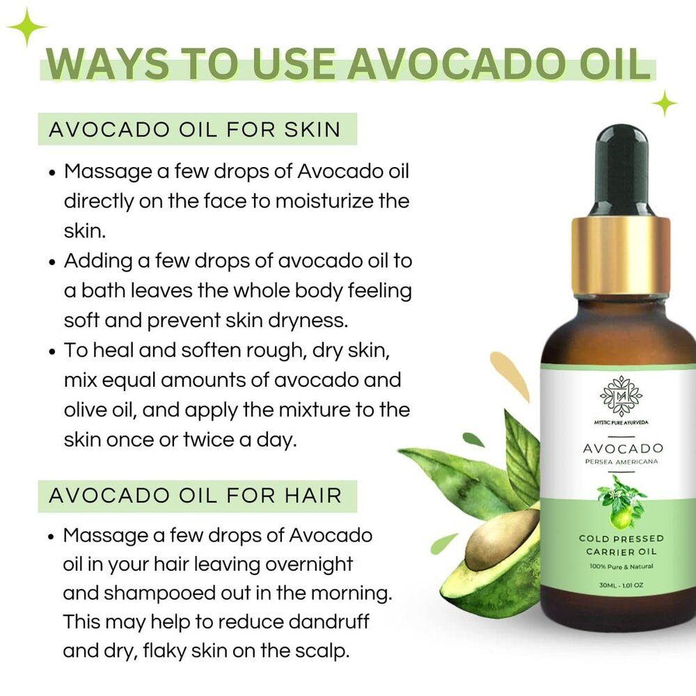 Avocado Oil Cold Pressed Unrefined 100% Pure Natural Carrier Oil for Skin, Hair & Massage - 30ml 3 Avocado Oil Cold Pressed Unrefined 100% Pure Natural Carrier Oil for Skin, Hair & Massage - 30ml - Image 2